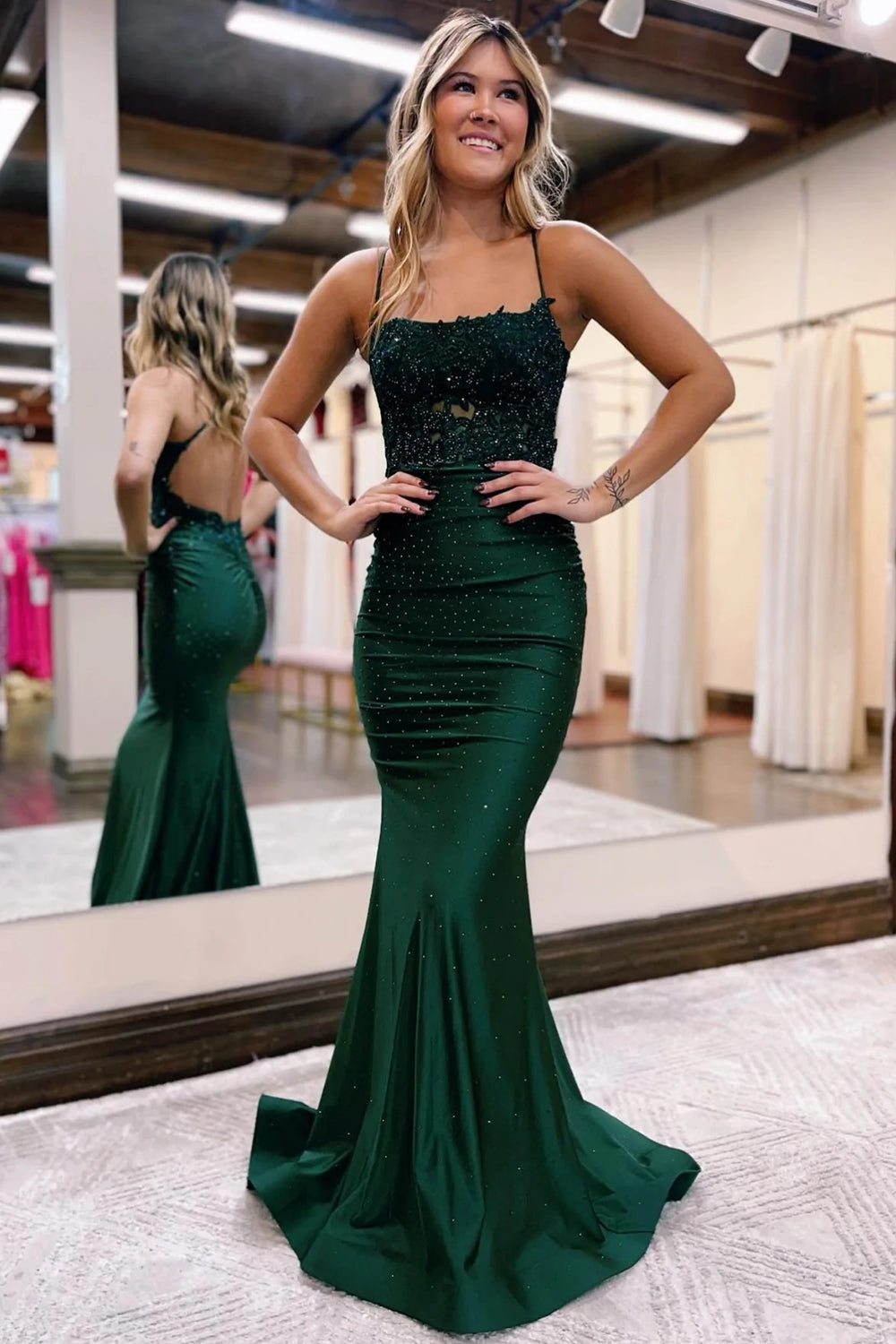 long green prom dress